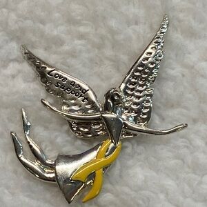 Sarcoma/Bone Cancer Love & Support Angel Lapel Pin Silver Yellow Cancer Ribbon
